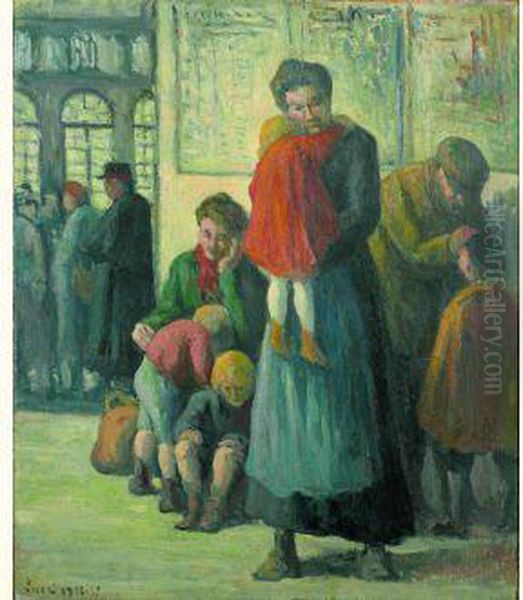 L'attente Dans La Gare, 1916-1917 Oil Painting by Maximilien Luce