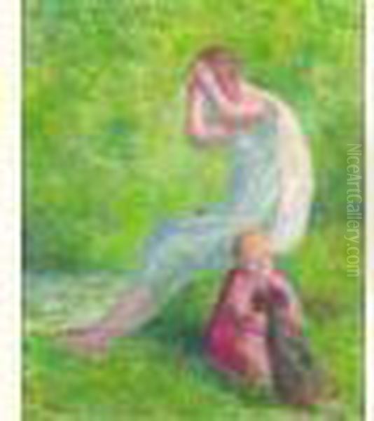 Femme, Enfant Et Chien Oil Painting by Maximilien Luce