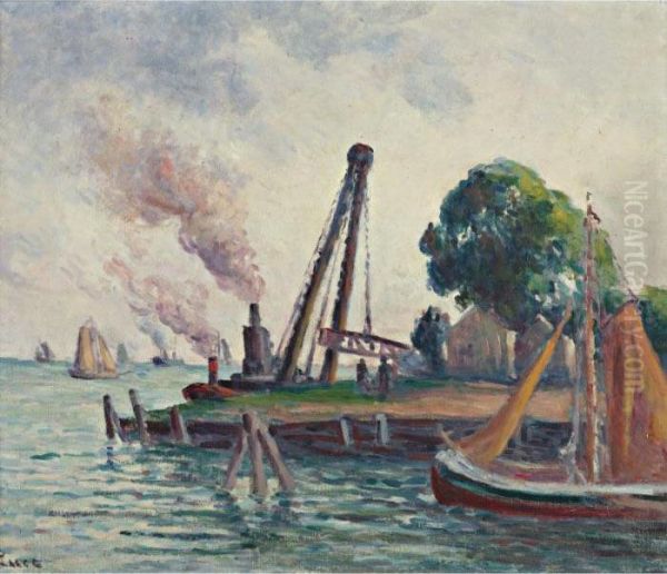 Le Port D'amsterdam Oil Painting by Maximilien Luce