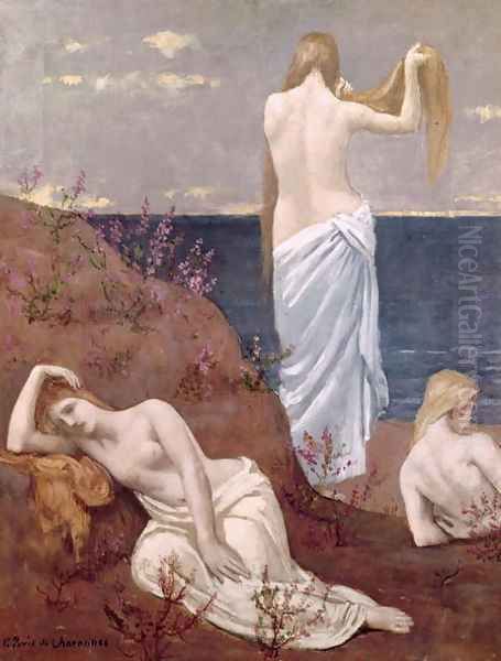 Young Girls by the Sea, before 1894 Oil Painting by Pierre-Cecile Puvis De Chavannes