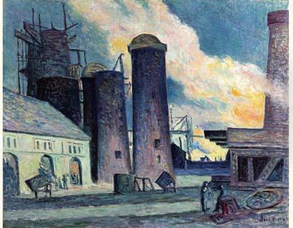 Hauts Fourneaux En Construction, Charleroi Oil Painting by Maximilien Luce