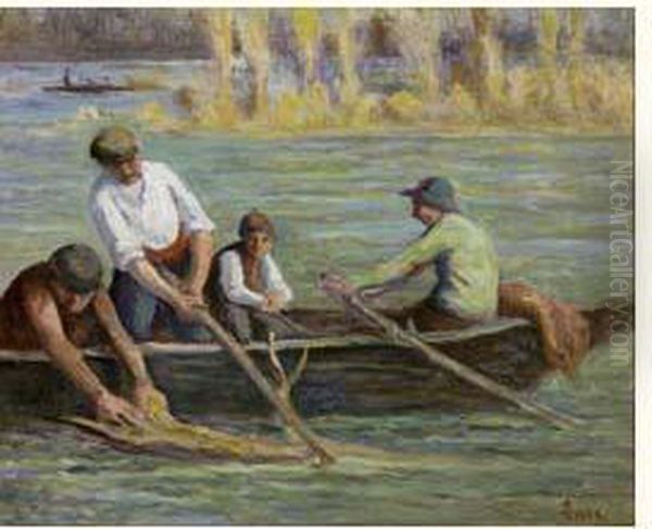 La Barque A Rolleboise Circa 1920 Oil Painting by Maximilien Luce