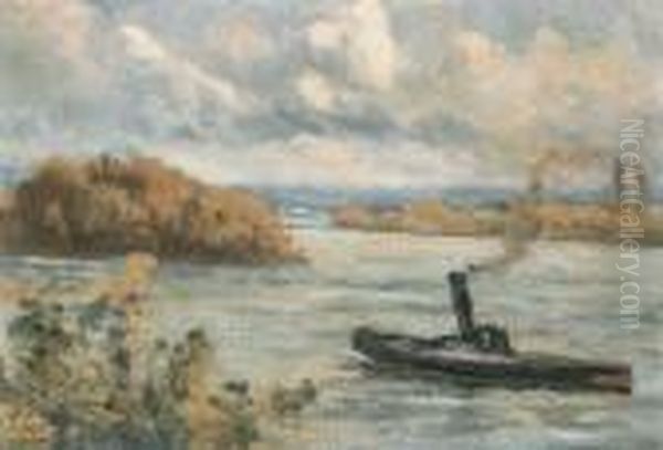 Rolleboise, Le Remorqueur Sur La Seine Oil Painting by Maximilien Luce