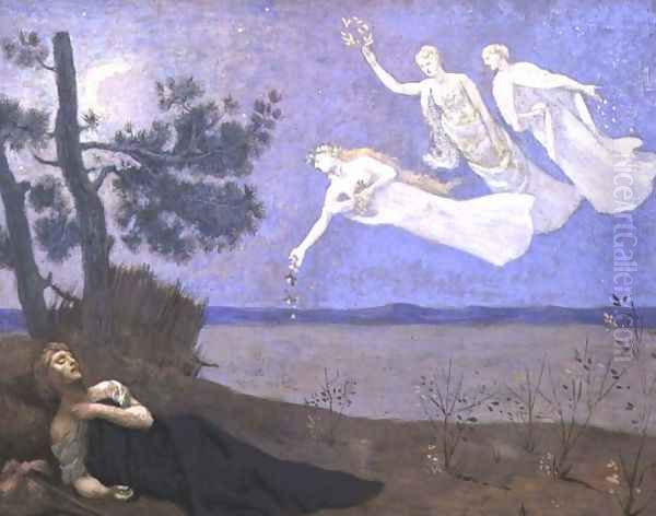 The Dream In his sleep he saw Love, Glory and Wealth appear to him, 1883 Oil Painting by Pierre-Cecile Puvis De Chavannes