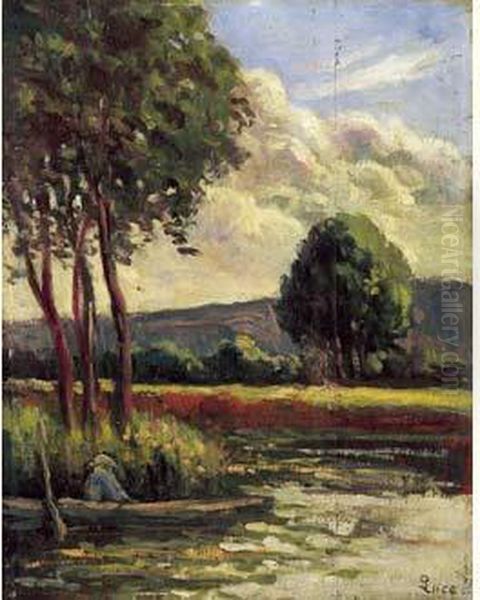 Pecheur Aux Environs De Rolleboise, Circa 1920. Oil Painting by Maximilien Luce