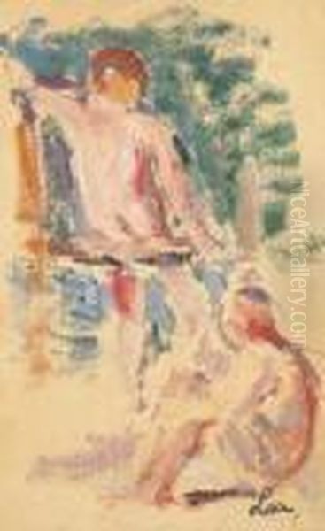 Etude De Deux Personnages Oil Painting by Maximilien Luce