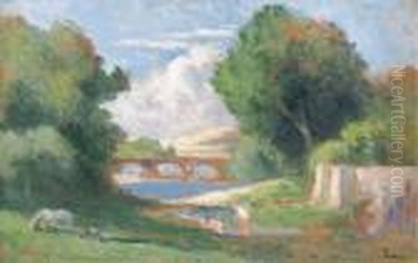 Paysage Aux Environs De Mantes Oil Painting by Maximilien Luce