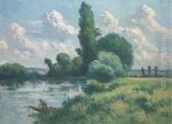 Rolleboise, Le Petit Bras De La Seine Oil Painting by Maximilien Luce