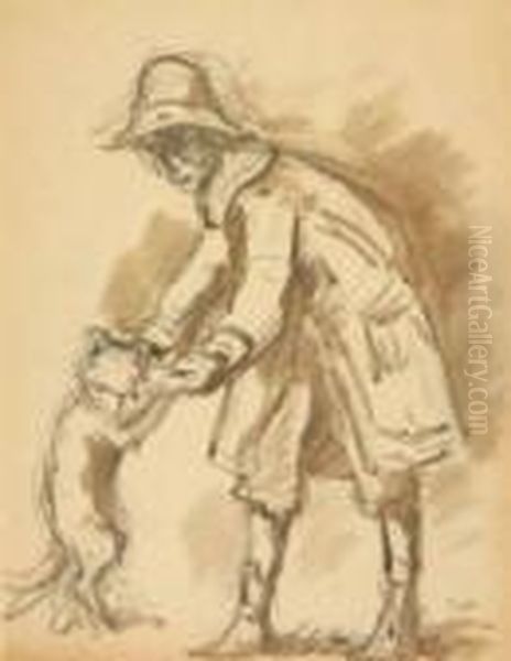 L'homme Et Son Chien Oil Painting by Maximilien Luce