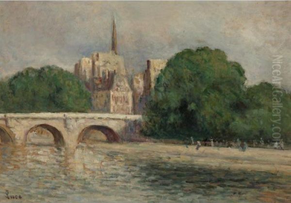 Paris, Notre Dame La Seine Et Le Vert Galant Oil Painting by Maximilien Luce