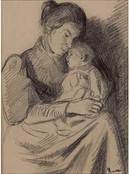 Mere Calinant Son Bebe Oil Painting by Maximilien Luce