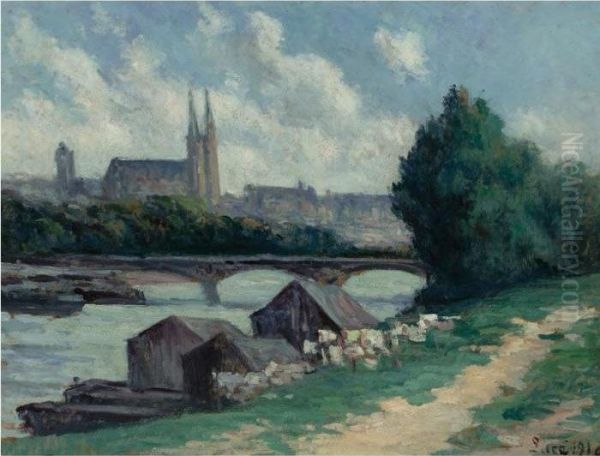 Angers, Les Bords De La Loire Oil Painting by Maximilien Luce