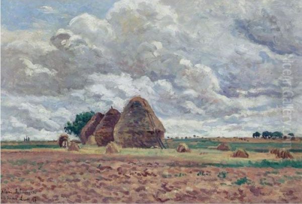 Eragny, Les Meules Oil Painting by Maximilien Luce