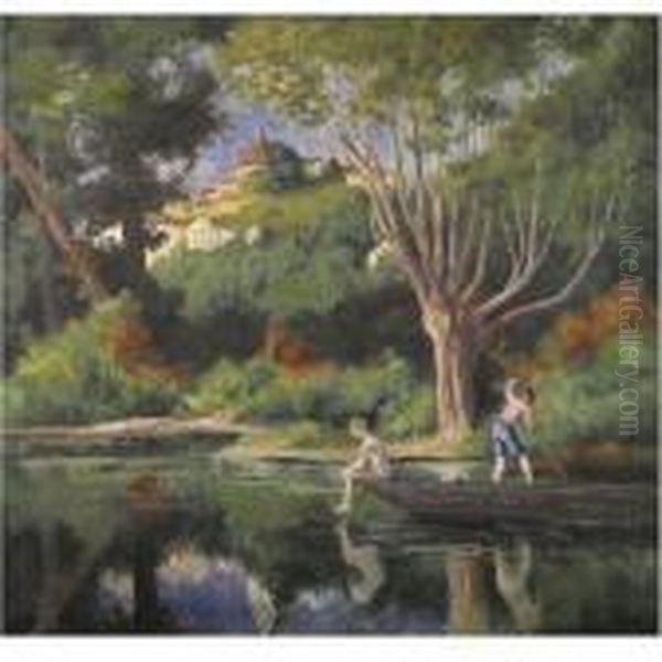 Rolleboise, La Baignade Oil Painting by Maximilien Luce