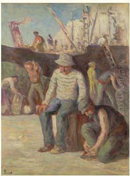 Les Debardeurs Oil Painting by Maximilien Luce