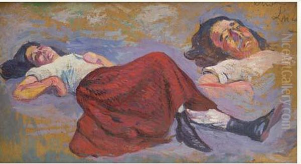 Femme A La Robe Rouge, Etude Oil Painting by Maximilien Luce