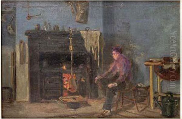 Homme Devant La Cheminee Oil Painting by Maximilien Luce