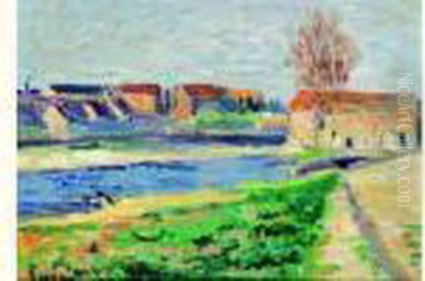 Village En Bord De Riviere Oil Painting by Maximilien Luce