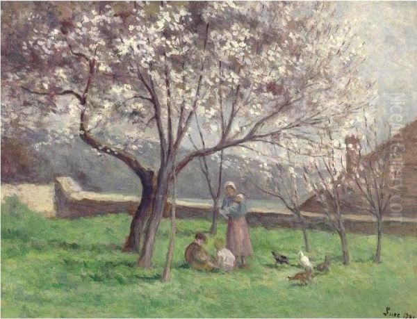 Rolleboise, Jardin Au Printemps Oil Painting by Maximilien Luce