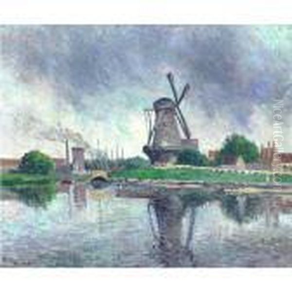 Hollande, Moulin Pres Du Canal Oil Painting by Maximilien Luce