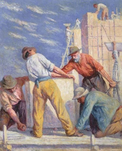 Travailleurs Sur Un Chantier De Constructions Oil Painting by Maximilien Luce