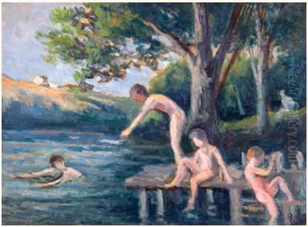 Baignade Oil Painting by Maximilien Luce