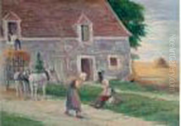 Paysans Devant La Ferme Oil Painting by Maximilien Luce