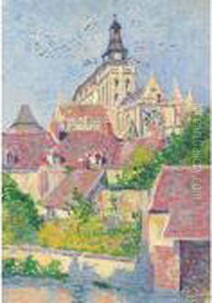 La Cathedrale De Gisors, Vue Du Fosse Aux Tanneurs Oil Painting by Maximilien Luce