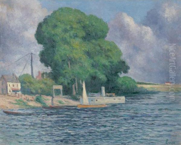 Guernes, La Seine Oil Painting by Maximilien Luce