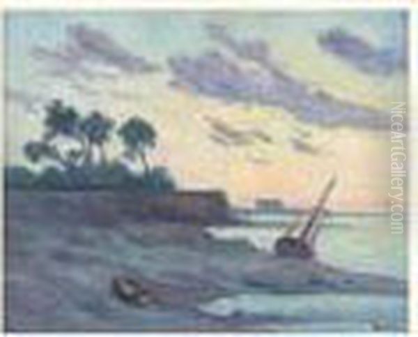 Cote Sauvage, Coucher De Soleil, Effet De Vent Oil Painting by Maximilien Luce