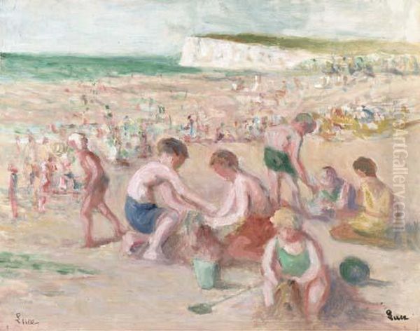 Mers-les-bains, La Plage Oil Painting by Maximilien Luce