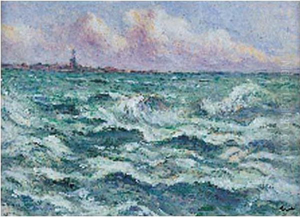 Les Vagues Au Large De Parame Oil Painting by Maximilien Luce