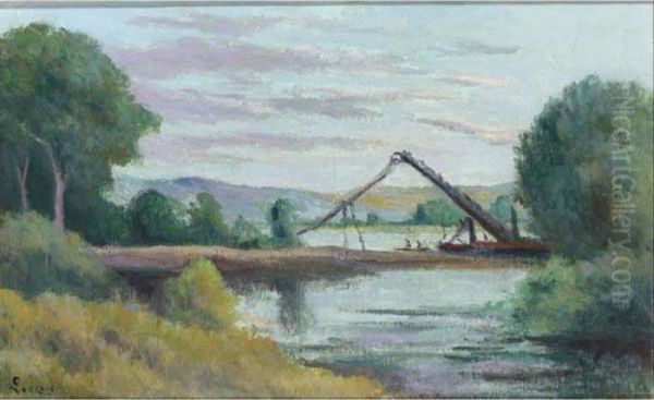 La Roche-guyon, Bord De Riviere Construction Du Pont by Maximilien Luce