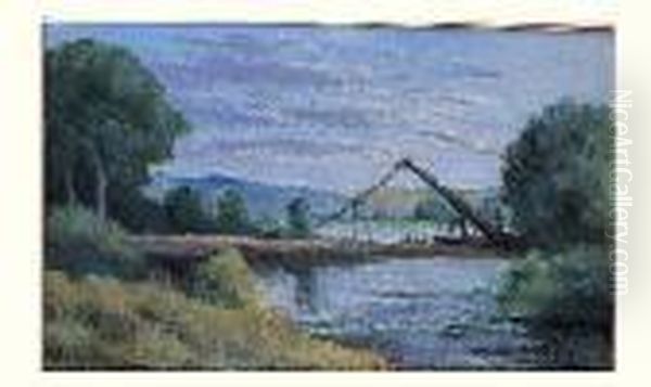 La Roche-guyon, Bords De Riviere, Construction Du Pont, Circa 1933 Oil Painting by Maximilien Luce