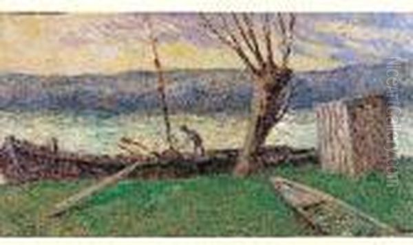 La Peniche A Rolleboise Oil Painting by Maximilien Luce