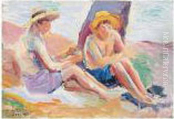 Deux Enfants Sur La Plage Oil Painting by Maximilien Luce