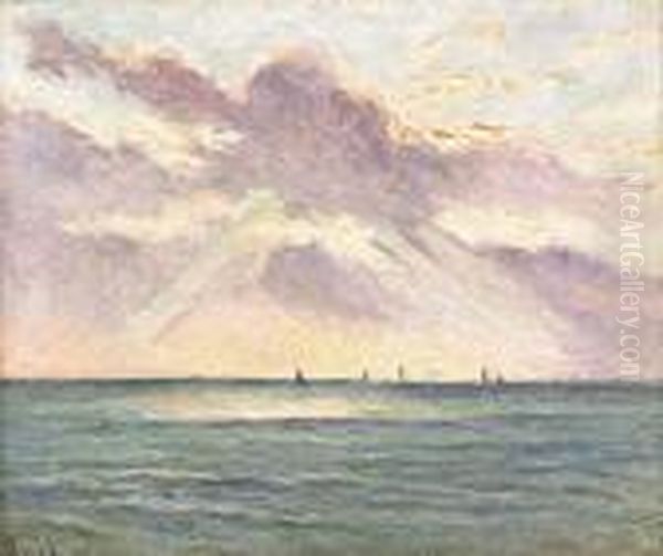 Soleil Couchant Honfleur Oil Painting by Maximilien Luce