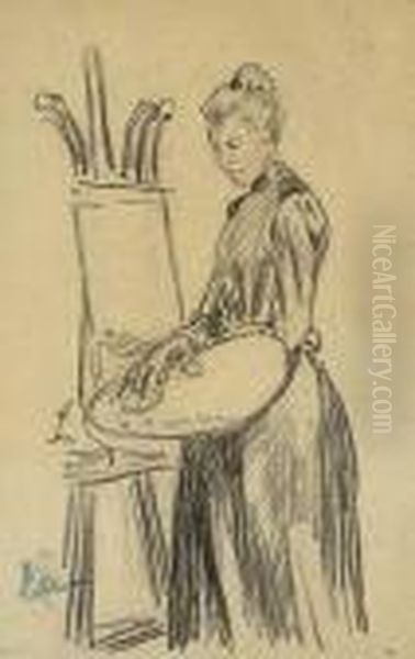 Woman At An Easel>. Oil Painting by Maximilien Luce