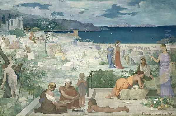 The Greek Colony, Marseille, 1869 Oil Painting by Pierre-Cecile Puvis De Chavannes