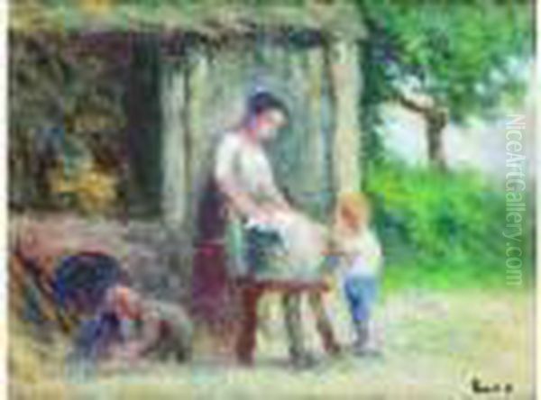 < Mere Et Ses Deux Enfants >. Oil Painting by Maximilien Luce