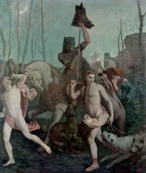 The return of the hunt Oil Painting by Pierre-Cecile Puvis De Chavannes