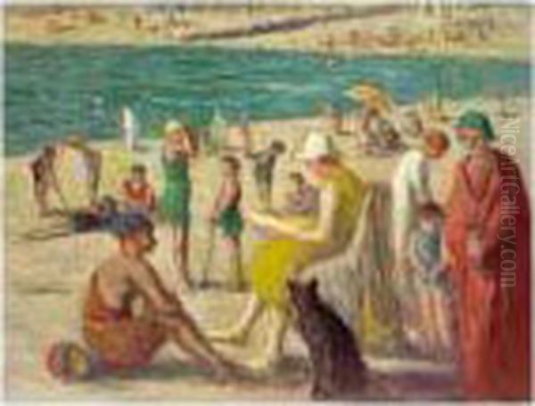 La Plage De Parame Oil Painting by Maximilien Luce