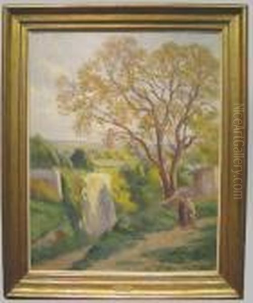 Two Figures In A Landscape Oil Painting by Maximilien Luce