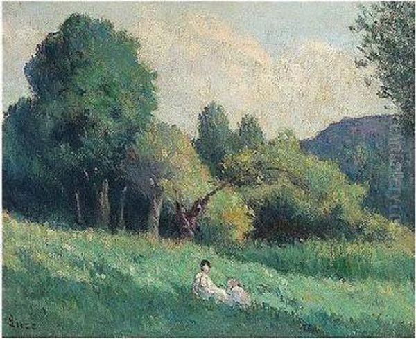 Scene Champetre Pres De 
Rolleboise, Signed, Oil On Canvas, 54 By 65 Cm., 21 1/4 By 25 5/8 In Oil Painting by Maximilien Luce