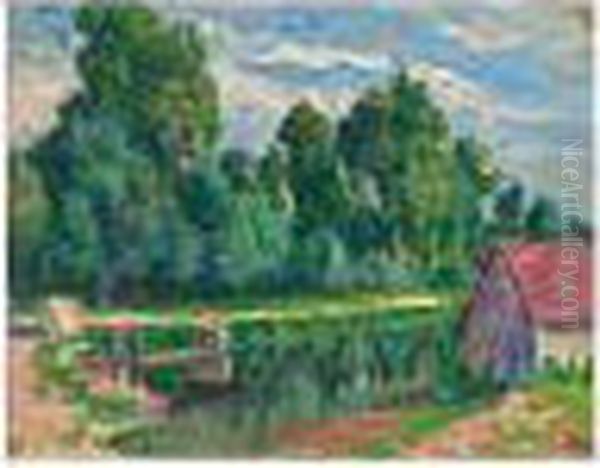 Environs De Moulineux - La Maison Au Bord De L'eau Oil Painting by Maximilien Luce