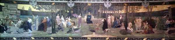 The Sacred Wood, mural in the Grand Amphitheatre depicting allegorical figures of the Sorbonne, Eloquence, Poetry, Philosophy, History, Botany, Geology, Physics and Geometry, 1887-89 Oil Painting by Pierre-Cecile Puvis De Chavannes