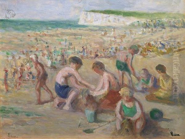 Enfants Sur La Plage Oil Painting by Maximilien Luce