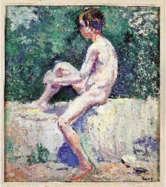 Jeune Baigneur Assis Oil Painting by Maximilien Luce