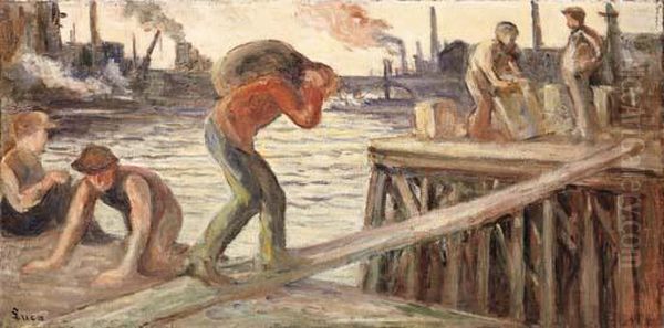 Sur Les Quais, Les Debardeurs Oil Painting by Maximilien Luce