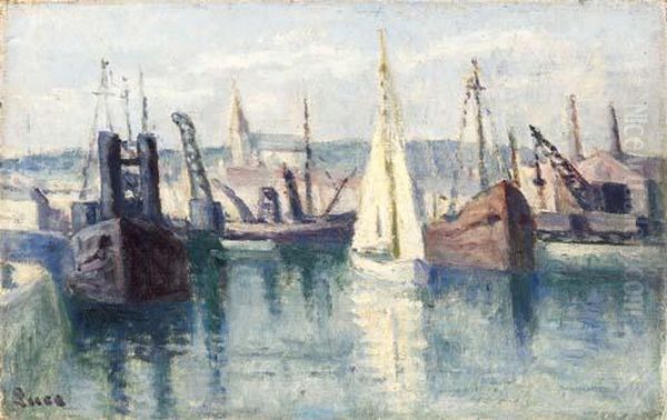 Dieppe, Un Bassin Oil Painting by Maximilien Luce